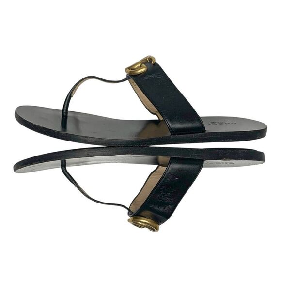 Gucci Marmont GG Thong Sandals EU 37.5 US 7.5 Black Flat Flip Flop Slide - Picture 6 of 10